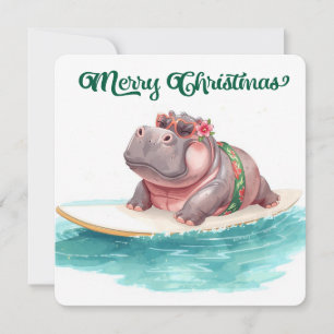 Surfende Nilpferd-Bikini-Weihnachten Feiertagskarte
