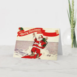 Surfende Retro Sankt-Gruß-Karte Feiertagskarte
