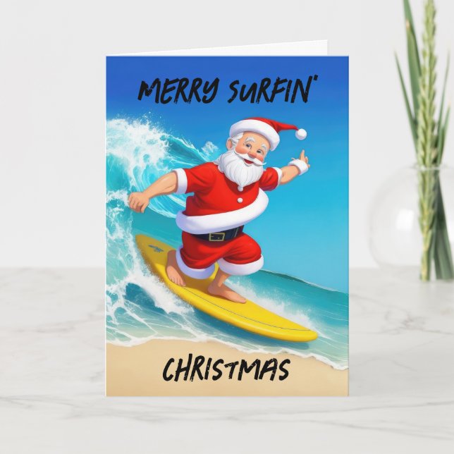 Surfende Weihnachtsmann-Weihnachten Feiertagskarte (Vorderseite)
