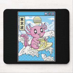 Surfender Axolotl, der Nana-Milch trinkt, Kawaii-A Mousepad