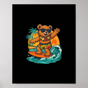 Surfender Bär in der Sommersaison für Surfboard-Li Poster