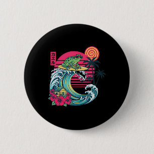 Surfender Frosch Japanische Welle für Sommerurlaub Button