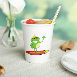 Surfender Frosch mit Sonnenbrille Pappbecher