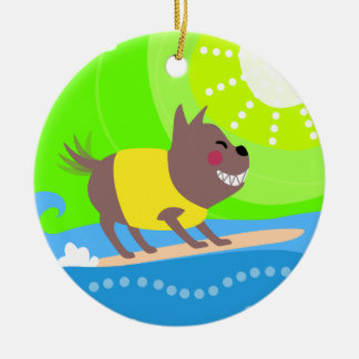 Surfender Hund Keramik Ornament