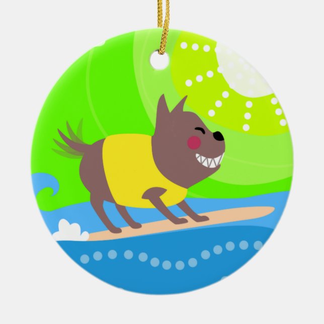 Surfender Hund Keramik Ornament (Vorne)