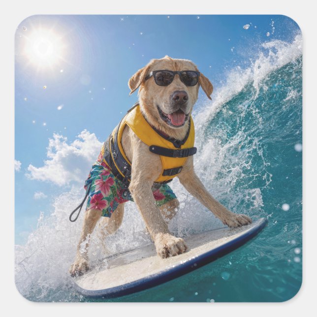 Surfender Labrador Retriever Quadratischer Aufkleber (Vorderseite)