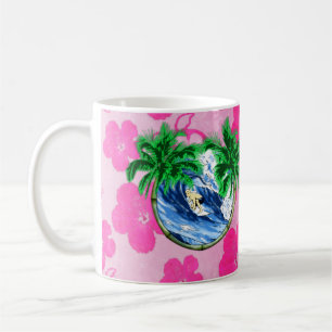 Surfender rosa Hibiskus Kaffeetasse