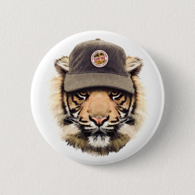 Surfender Tiger Button (Vorderseite)