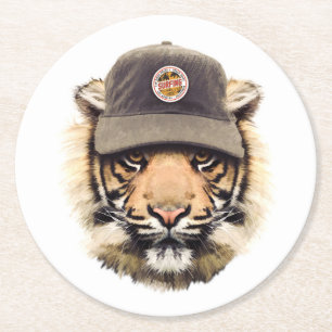 Surfender Tiger Runder Pappuntersetzer