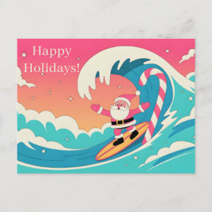 Surfender Weihnachtsmann auf einer Zuckerrohrwelle Postkarte