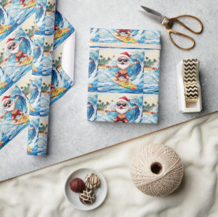 Surfender Weihnachtsmann auf großer Welle in Hawai Geschenkpapier