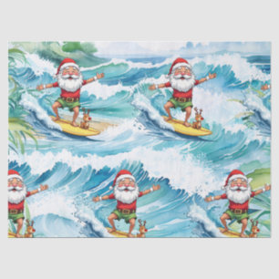 Surfender Weihnachtsmann auf großer Welle in Hawai Seidenpapier