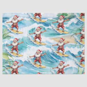 Surfender Weihnachtsmann auf großer Welle in Hawai Seidenpapier