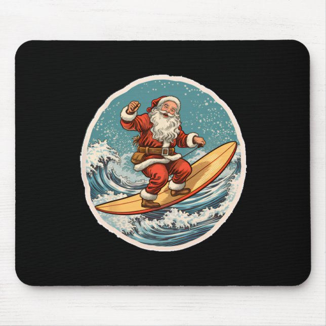Surfender Weihnachtsmann auf Surfbrett Weihnachten Mousepad (Vorne)