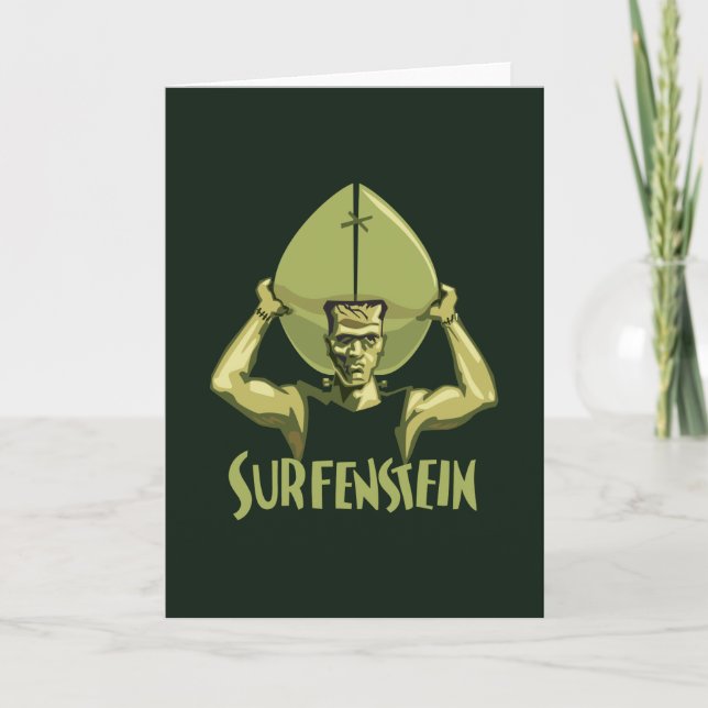 Surfendes Halloween Frankenstein Karte (Vorderseite)