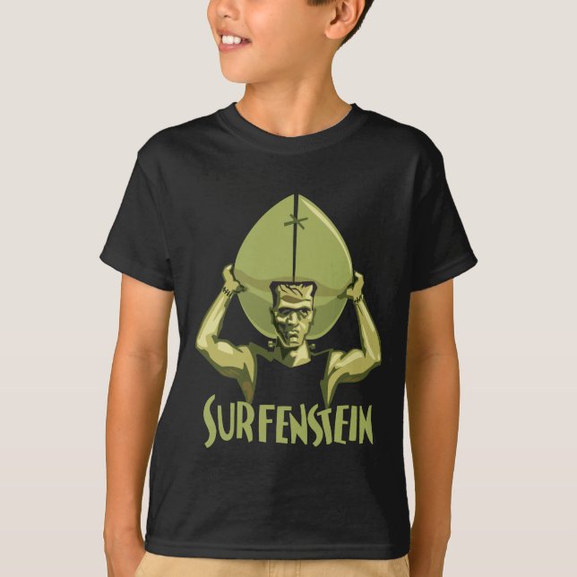 Surfendes Halloween Frankenstein T-Shirt (Vorderseite)