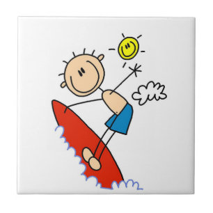 Surfendes Jungen-Strichmännchen Fliese