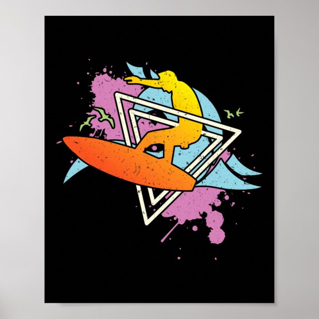Surfer 80er 90er Vaporwave Surfbrett  Poster (Vorne)