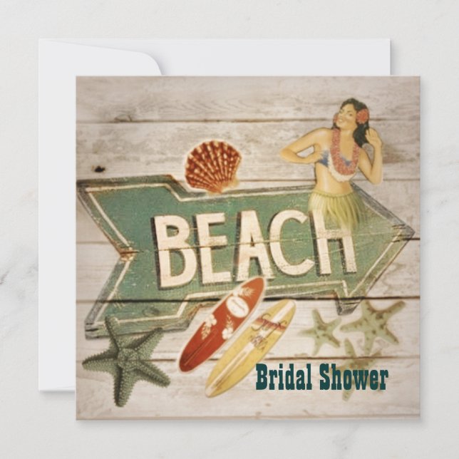 Surfer Aloha Hula Mädchen-Hawaii-Strand-Brautparty Einladung (Vorderseite)