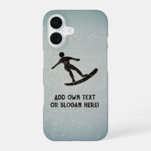 Surfer auf Metal-Look, schwarz und Stahl grau, kun iPhone 16 Hülle