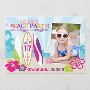 Surfer Babe und Surf Boards Strand Geburtstag 2 Einladung