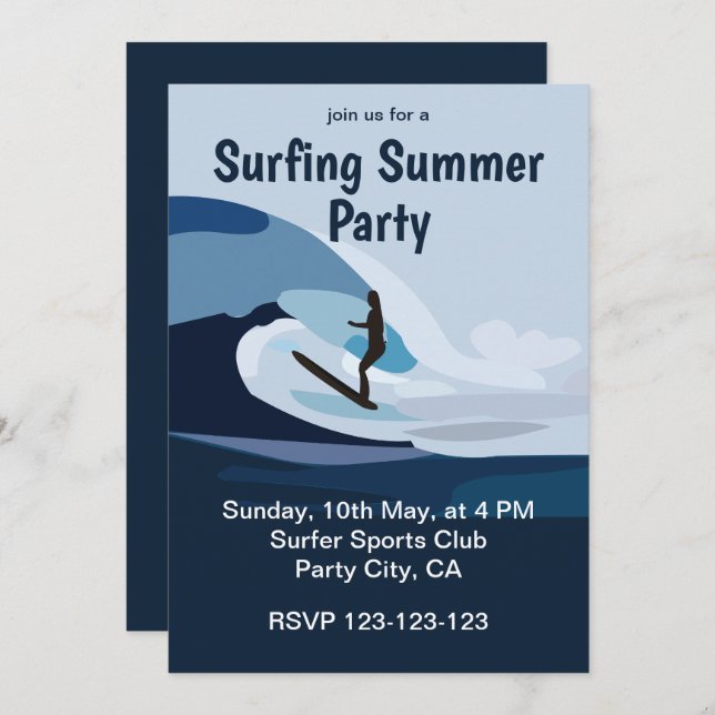 Surfer Beach Surfing Summer Party Einladung (Vorne/Hinten)