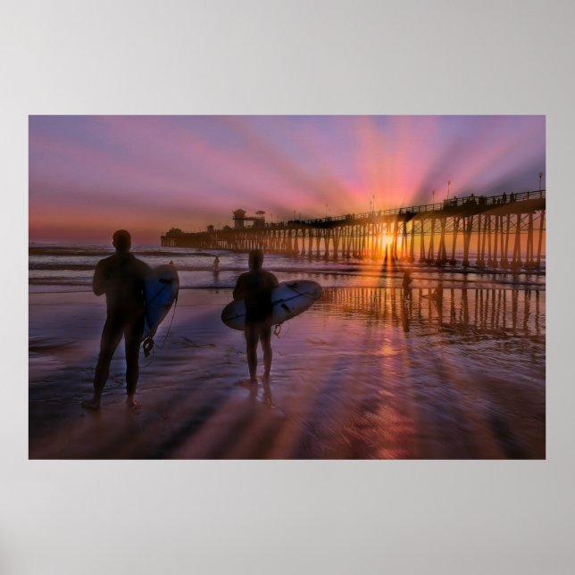 Surfer bei Sunset Poster (Vorne)