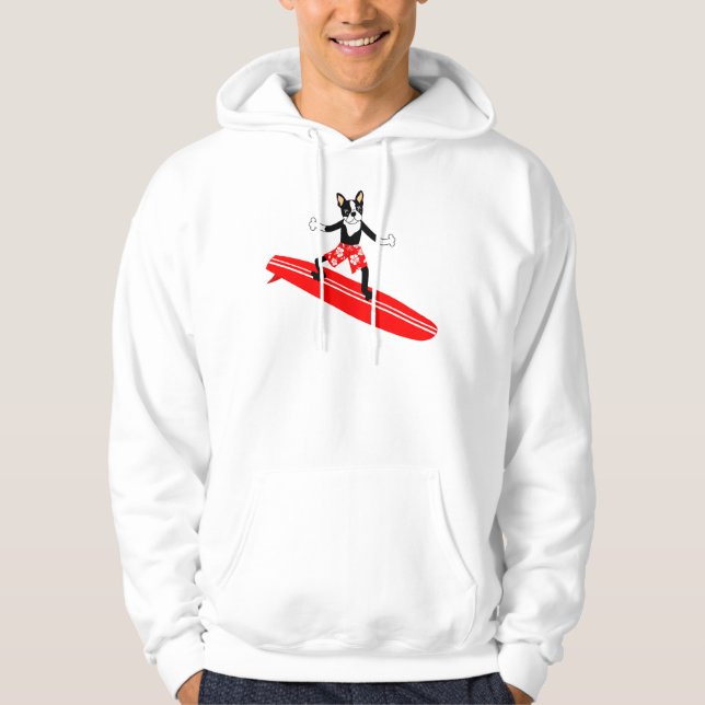 Surfer Bostons Terrier Longboard Hoodie (Vorderseite)