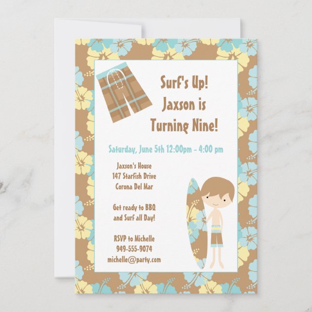 Surfer Boy Geburtstagsparty Einladung (Vorderseite)