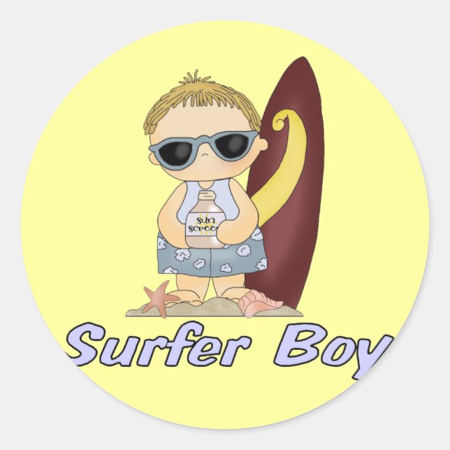Surfer Boy Runder Aufkleber (Vorderseite)