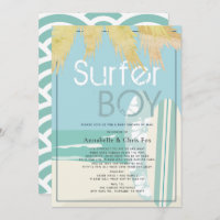 Surfer Boy Surfboards Beach Baby Dusche per Mail