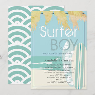 Surfer Boy Surfboards Beach Baby Dusche per Mail Einladung