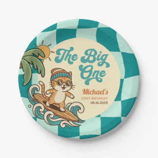 Surfer Cat Retro 1st Beach Birthday Party Pappteller