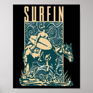 Surfer-Cowboy Cowboy Mit Surfbrett Surfen Surfer Poster