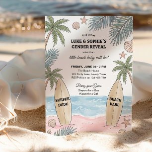 Surfer Dude Beach Babe Beach Baby Geschlechterenth Einladung
