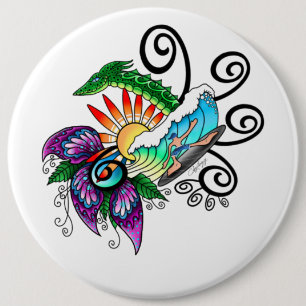Surfer Dude Cartoon Button