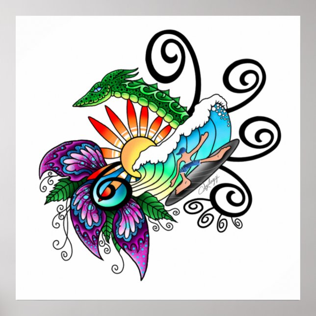 Surfer Dude Cartoon Poster (Vorne)