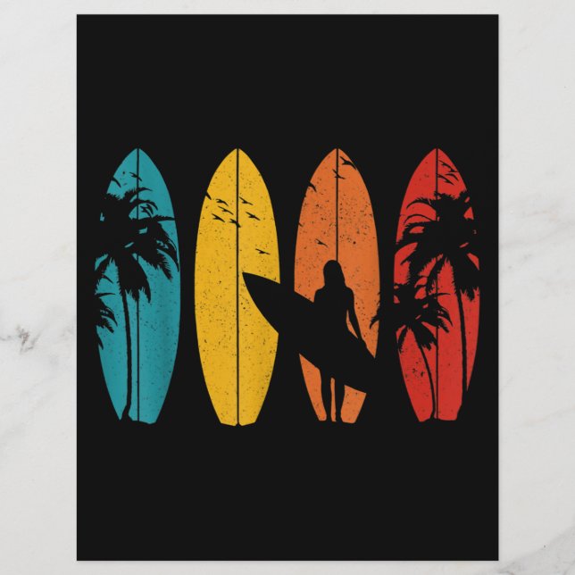 Surfer Geschenk Vintag Surfbrett Strand Briefbogen (Vorderseite)