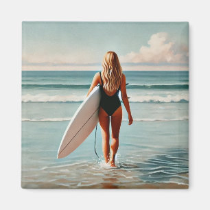 Surfer Girl am Strand Magnet