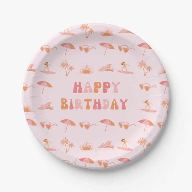 Surfer Girl Birthday 7" Party Teller (Vorderseite)