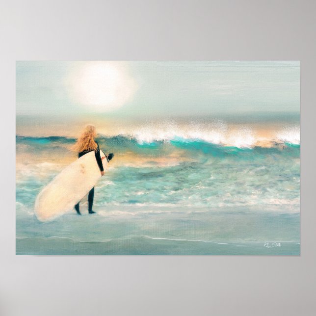 Surfer Girl Blue Waves Poster (Vorne)