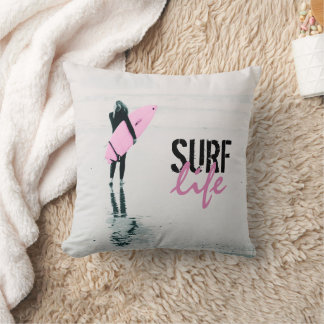 Surfer Girl Cushion, Surf Art Coastal Decke Throw Kissen