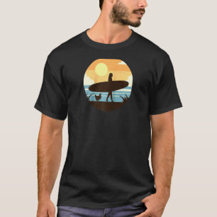 Surfer Girl Frau & Huhn Henne Retro Vintage Surf T-Shirt