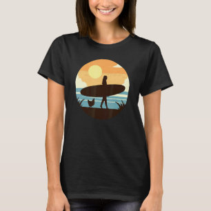 Surfer Girl Frau & Huhn Henne Retro Vintage Surfen T-Shirt
