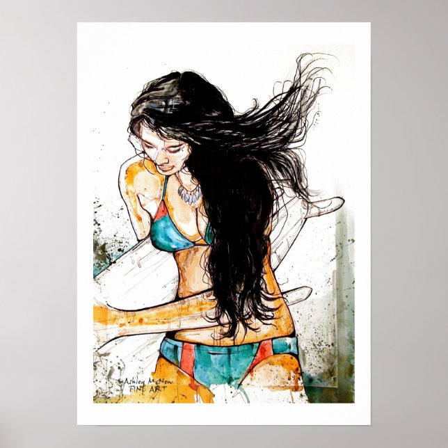 Surfer Girl geblasenes Haar Poster (Vorne)