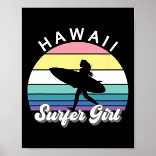 Surfer Girl Hawaii Vintage Hawaiian Surfen Surf B Poster