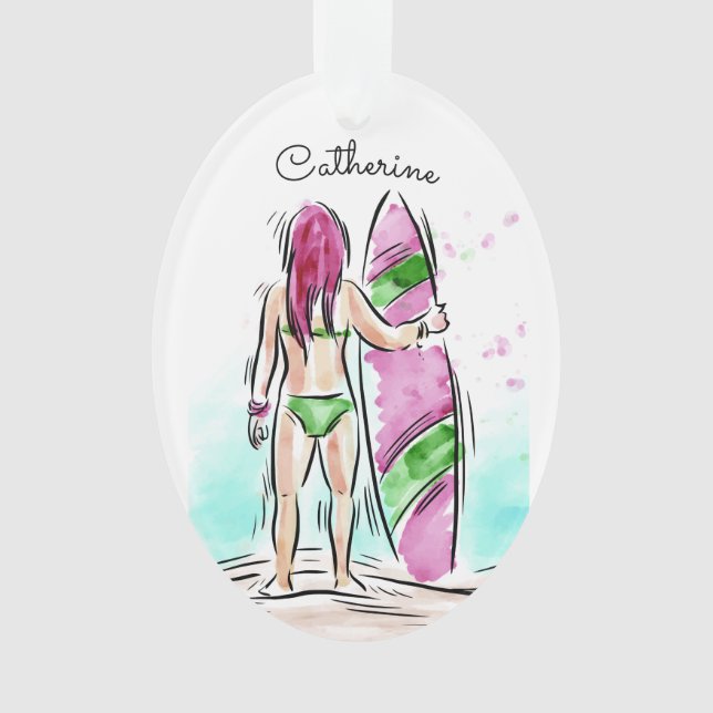 Surfer Girl individuelle Name Ornament (Vorderseite)