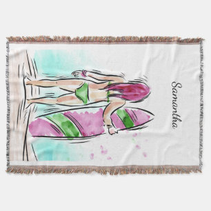 Surfer Girl individuelle Name werfen Decke