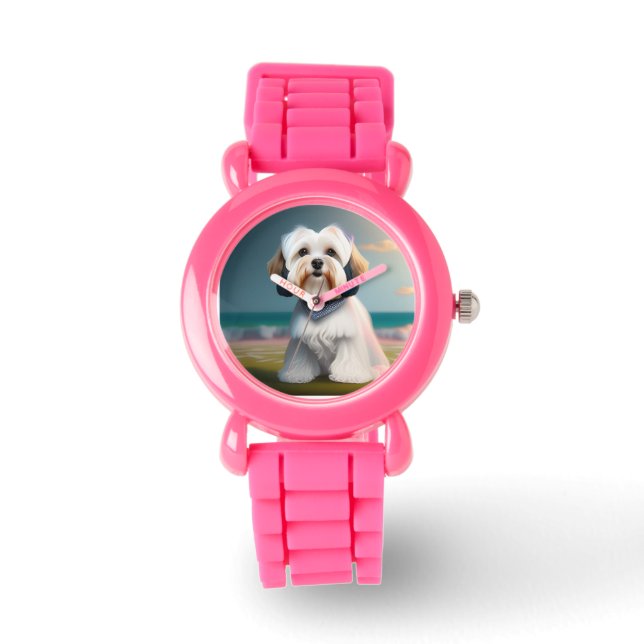Surfer Girl Maltese Terrier Dog eWatch Armbanduhr (Vorderseite)