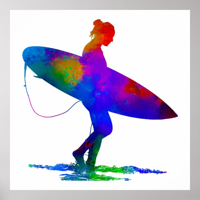 Surfer Girl Paint Splash Poster (Vorne)